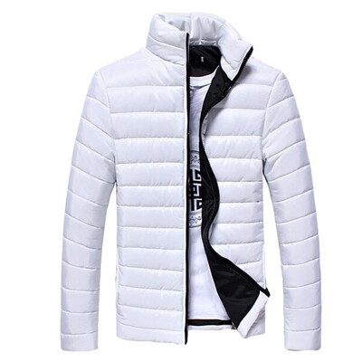 

Winter Stand Collar Cotton Blends Plain Long Sleeve Zipper Mens Coats