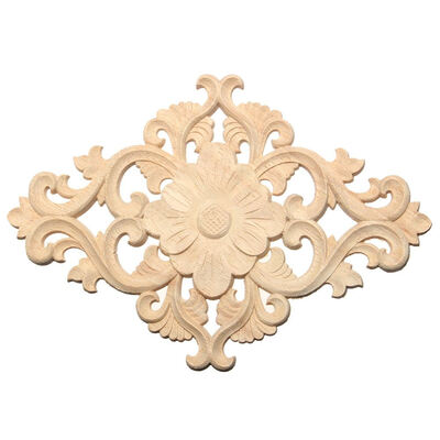 

UpperX Lots Wood Carved Long Onlay Applique Unpainted Flower Walls Cabinets Door Decor Type21X15Cm