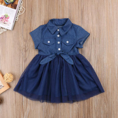 

Children Toddler Kids Girl Denim Blue Summer Party Dress Sundress Clothes Casual