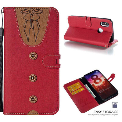 

MOONCASE Millet Mi 8 stitching embossed womens leather case - red
