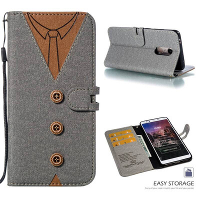 

MOONCASE Millet red rice 5 stitching embossed mens leather case - gray
