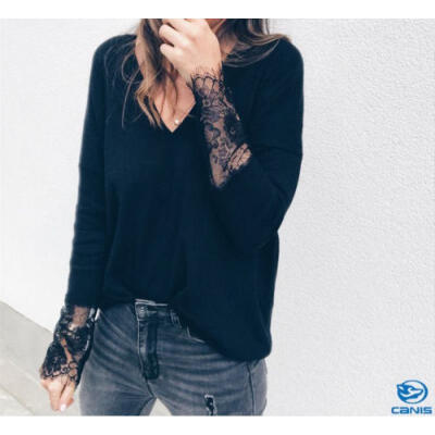 

NEW Women Long Sleeve Sexy Lace Oversize Casual Ladies Sweater Jumper Top Blouse