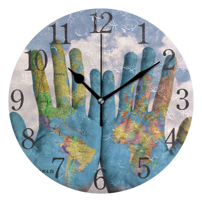 

Wall Clock Arabic Numerals Design World Map Hands Pattern Round