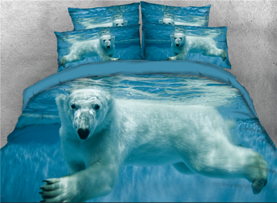 

3D Swimming Polar Bear Printed Cotton 4-Piece Bedding Sets