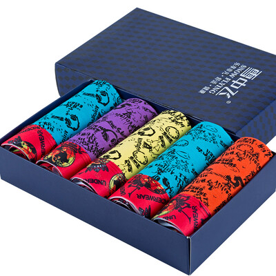 

Snow in the fly 5 gift box men&39s underwear men&39s flat pants fashion printing breathable U convex pants shorts head XZF10014 XL 175