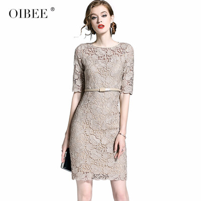 

OIBEE2018 lace embroidered skirt female autumn new slim slimming ladies dress long dress