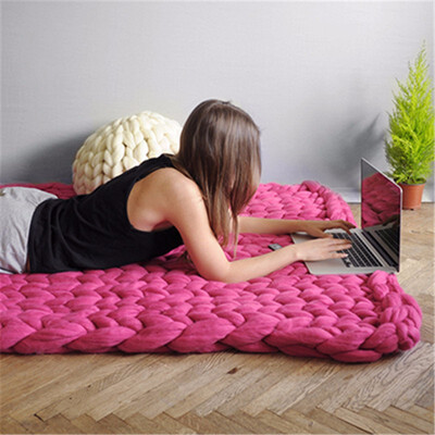 

Crocheted BedSofa Blanket Hand Weaving Linen Chunky Winter Fleece Wool Knitted Giant Thick Yarn Bulky Knitting Throw Blankets