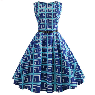 

Hepburn Vintage Series Women Dress Spring And Summer Fashion Floral Printing Design Sleeveless Belt Retro Corset Dress