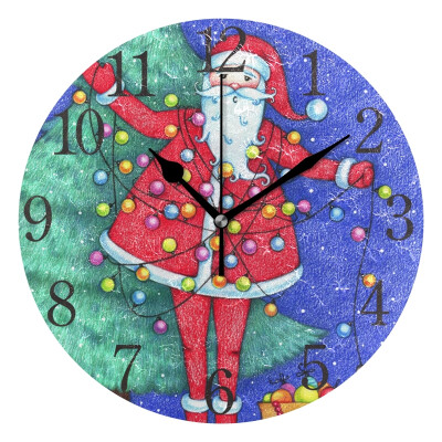 

Wall Clock Arabic Numerals Design Santa Claus Decorating Christmas Round