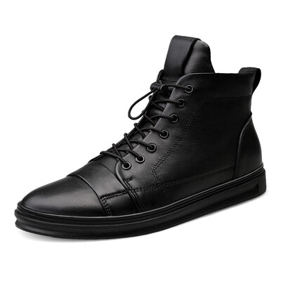 

Mens Boots Fashion Lace Up Shoes High Cut Shoes For Men Genuine Leather Martin Boots Black Size 38-46