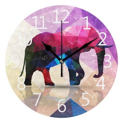 

Wall Clock Abstract Colorful Elephant Round Wall Clock Arabic Numerals Design
