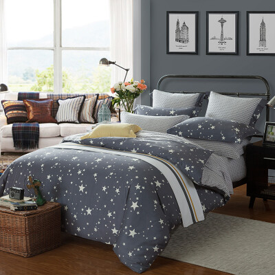 

【Jingdong Supermarket】 Meng Jie home textiles produced MEE bedding sets cotton printing four sets of cotton bed sheets queen British Star gray 1.8 m bed 220 * 240cm