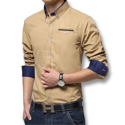 

Free Shipping Men Casual Dress Shirts 2016 New Mens Fashion Shirts Long Sleeved Slim Fits Shirts Cotton Hot Sale Autumn Spring