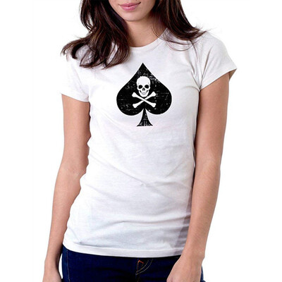 

Womens Spade Skull Danger Card Player Poker Tee T-Shirt