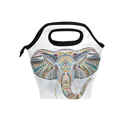 

Lunch Tote Bag Colorful Elephant Travel Picnic Insulated Lunch Handbags Portable Zipper Lunch Bag Box