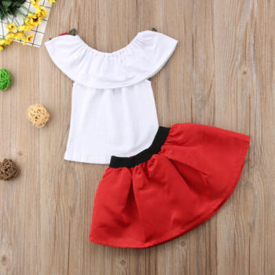 

3D Flower Kids Baby Girls Off Shoulder Tops T-shirt Dress Skirt Clothes Outfits