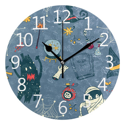 

Wall Clock Arabic Numerals Design Halloween Pattern Round