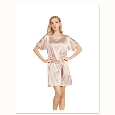 

Ladies pajamas silk round neck sexy silk short-sleeved nightdress