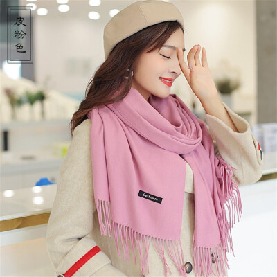 

Scarf female han edition female autumn&winter pure color imitation cashmere neck 250 grams joker long tassel does not drop woo
