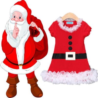 

Christmas Santa Claus Baby Girls Lace Ruffles Gown Party Dress Outfits Clothing