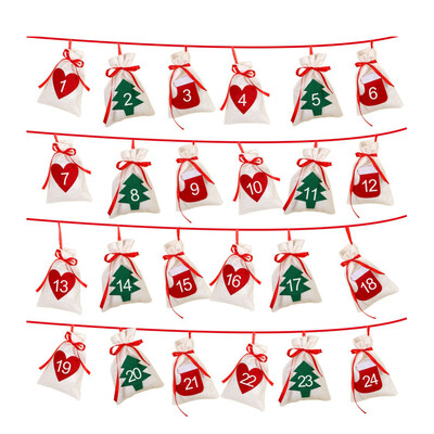 

UpperX Cotton Christmas Advent Calendar Garland 24pcs 11x16cm Hanging Advent Calendar Gift Bags New Year 2019 Family Calendar