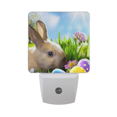 

ALAZA LED Night Light With Smart Dusk To Dawn SensorHappy Easter Eggs And Rabbits Plug In Night Light