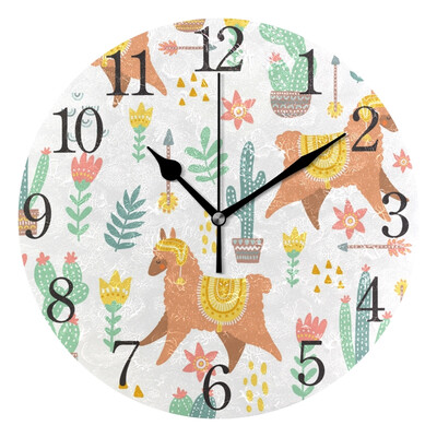

Wall Clock Alpaca Pattern Round Wall Clock Arabic Numerals Design