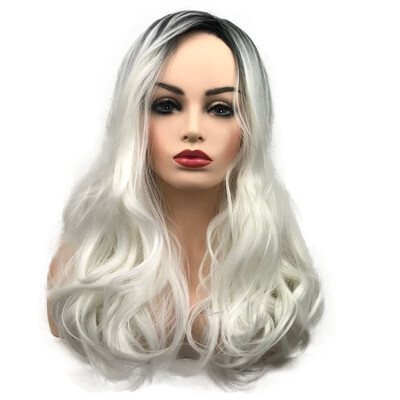 

StrongBeauty long Wavy Blacksilvery Grey Ombre Synthetic Wig for Women