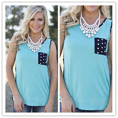 

Sexy Women Girl Casual T-shirt Sleeveless Loose Blouse Tops Vest Summer Blue