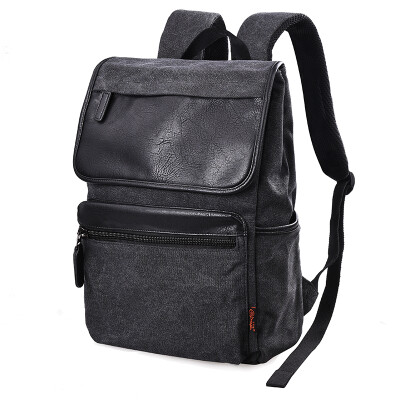 

DouguYan Shoulder Bag Men's Canvas PU Korean Leisure 15.6-inch Bag Travel Backpack G00209 Black