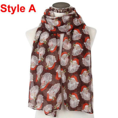 

US Christmas Women Santa Printed Soft Satin-Silk Large Wraps Shawl Scarf 10Types