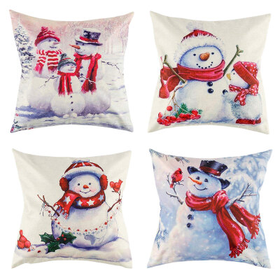 

UpperX 4 Pack Christmas Snowman Pillow Cover Throw Cushion Cover for Xmas Happy New Year Winter Home Decoration 18 x 18 Inches