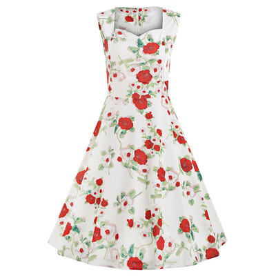 

Sweetheart Neck Floral Print Vintage A Line Dress