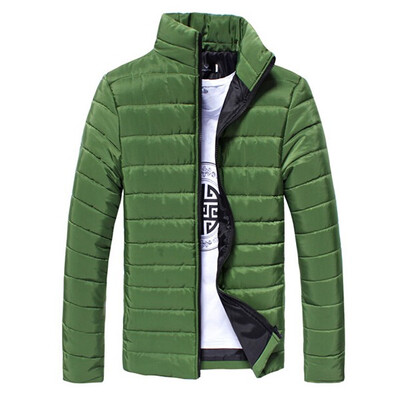 

Winter Stand Collar Cotton Blends Plain Long Sleeve Zipper Mens Coats