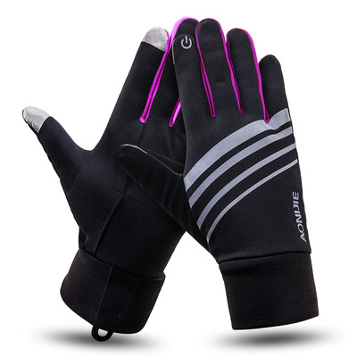 

AONIJIE outdoor running gloves winter driving bike thickening plus velvet warm touch screen gloves men&women sports ski non-slip gloves rose red S M