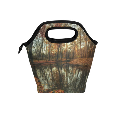 

Insulated Lunch Tote Bag Woods Travel Picnic Lunch Handbags Portable Zipper Lunch Bag Box