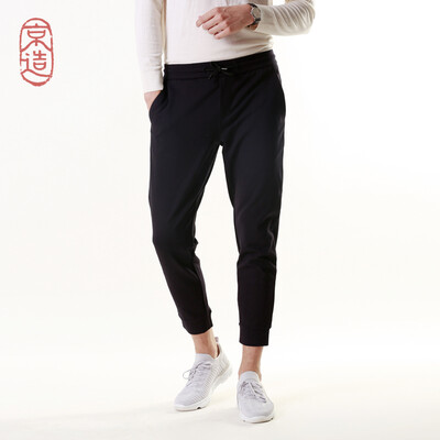 

JZAO mens knit beam feet sanded casual pants drawstring solid color autumn&winter thick section hidden blue 30 17078A