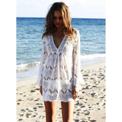 

US Women Lace Crochet BathingSuit Bikini Swimwear Cover Up Beach Dress Sundress