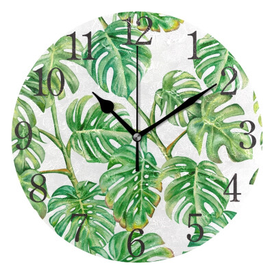 

Wall Clock Arabic Numerals Design Monstera Green Round