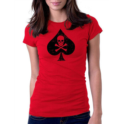 

Womens Spade Skull Danger Card Player Poker Tee T-Shirt