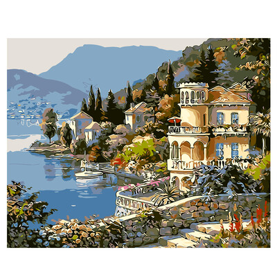 

UpperX Home Decor Frameless Pictures Painting New Canvas Landscape Lakeside Town By Numbers Digital Oil Painting