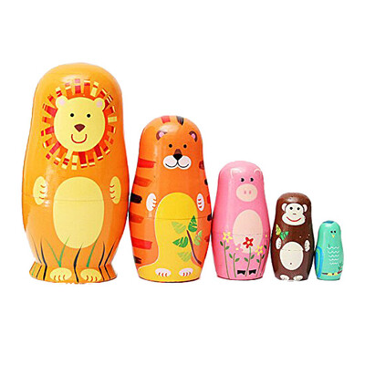 

MyMei 2016Cute Wooden Nesting Dolls Matryoshka Animal Russian Doll Paint Gift 5Pcs/Set