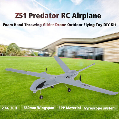 

Z51 24G 2CH Predator Remote Control RC Airplane 660mm Wingspan Foam Hand Throwing Glider Drone DIY Kit