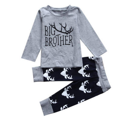 

AUStock Newborn Baby Little Brother Romper Big T-shirtLong Pants Clothes Outfit