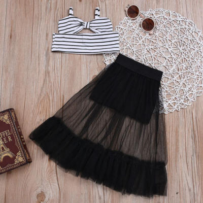 

UK Striped Kids Baby Girls Off Shoulder Crop Tops Shorts Skirt Outfits Clothes