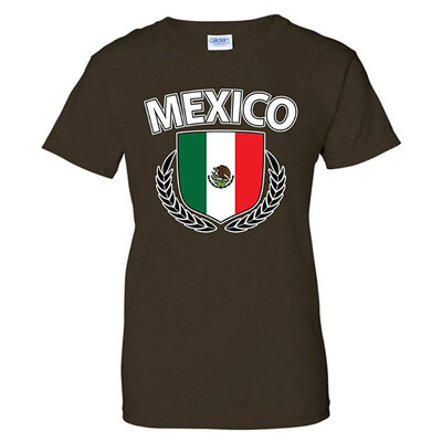 

Mexico Flag Creat Olive Wreath Laurel Mexican Pride Womens T-Shirt