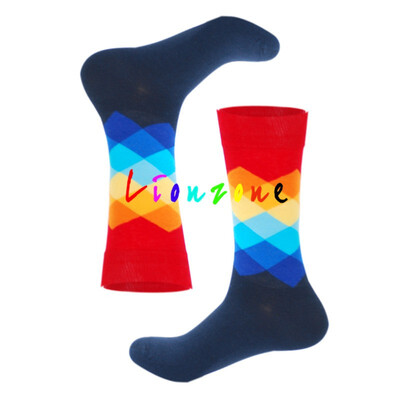 

LIONZONE 2018 Happy Socks Men Women Lovers Lattice Diamond Style Combed Cotton Socks Hip Hop Happy Socks Funny Gift