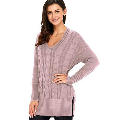 

PREISEI Autumn Winter Cotton Casual Loose Solid V-Neck Long Sleeve Knitted Pullover Sweater Women PR27681