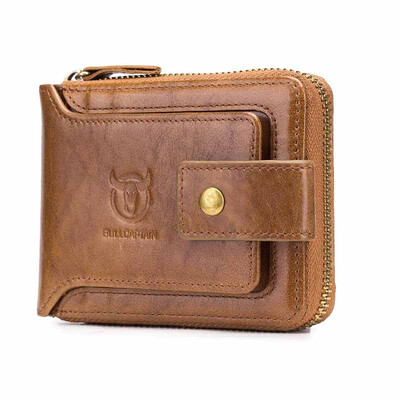 

BULLCAPTAIN Men Genuine Leather Brand RFID Wallet Male Organizer Coin Purse Pockets Slim Fashion Zipper Clamp Wallet Card Holder