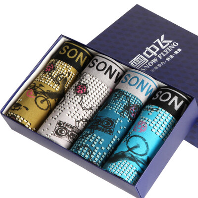 

Snow flying four gift boxed cotton men&39s underwear male flat angle printing comfortable high elastic four corners underwear trousers X506 combination C  180